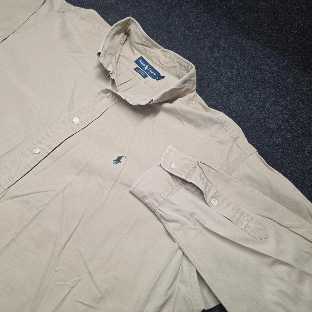Polo Ralph Lauren Blake Shirt Mens XXL Tan Khaki Cotton Button Down Long Sleeve